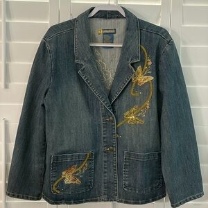 Jou Jou Blue Denim Jacket with Gold Butterfly Embroidery